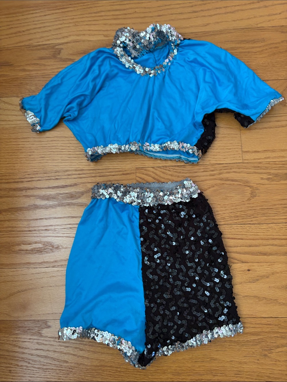 Blue and Black Sequin Colorblock Dance Outfit - Picture 2 of 2